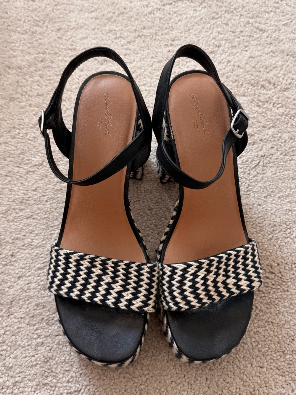 Woven Black & Cream Platform Sandals